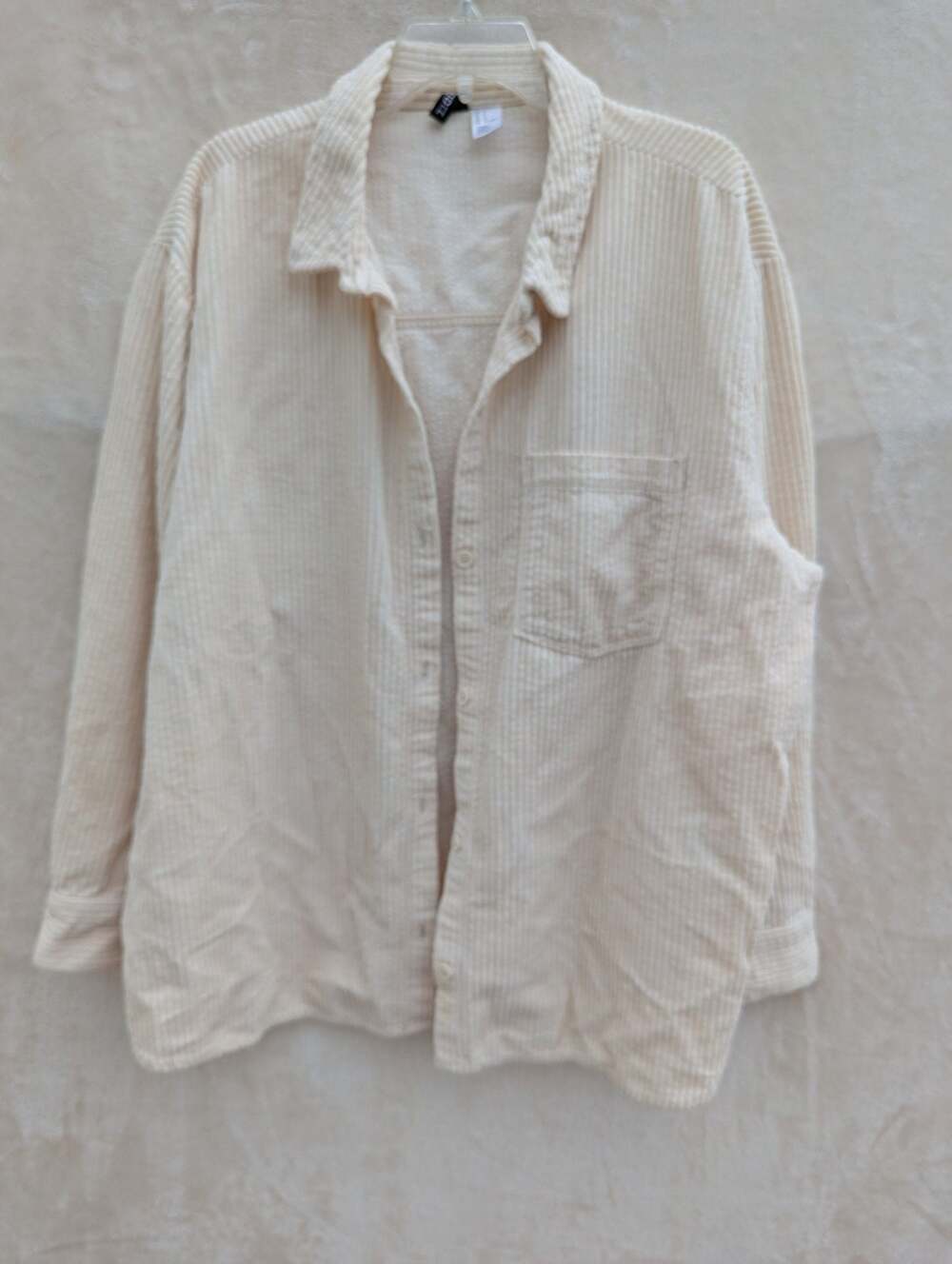 Divided H&M Cream Corduroy Long Sleeve Button-Up Shirt Shacket